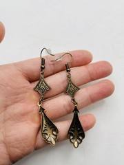 Vintage Style Art Nouveau Gold Tone Long Elegant Teardrop Dangle Hook Earrings
