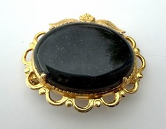 2 Vintage Oval Brooches, 12k GF, LSP Co., JJJ, Dark Green, MTGold Leaf Floral