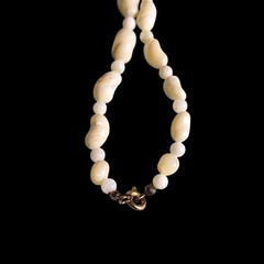 Mid Century Retro Carved Mother Of Pearl Tiki Pin Girl Up Fringe Necklace 25″