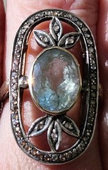 Antique Aquamarine And Rose Cut Diamond 18k And Silver Topped Ring.