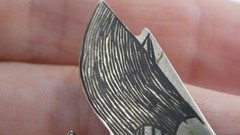 Antique Niello Sterling Silver Boat Brooch Pin 4.1g 1 Inch Length Regatta