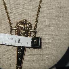 1928 Gold Tone Perfume Needle case Necklace Ornate Engraved Amphora Pendant 30in