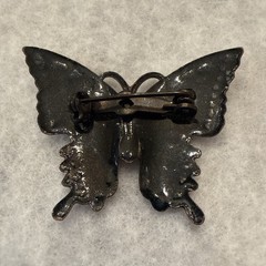 Vintage Copper Metal Finish Enamel Butterfly Pin Blue and White