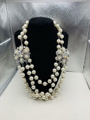 Dazzling AB Rhinestone Vintage Hollywood Glamorous Layered Faux Pearl Necklace