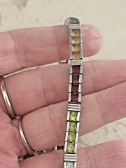Vintage Sterling 925 Channel Set Square Cut Multi Colored Gemstone Bracelet