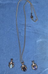 Necklace With Teardrop Pendants Simulated Garnet Amethyst Aquamarine GoldTone