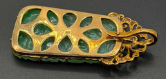 Vtg Chinese Apple Green Jadeite Jade Pendant w 14K Gold & Diamonds (AHB) 406