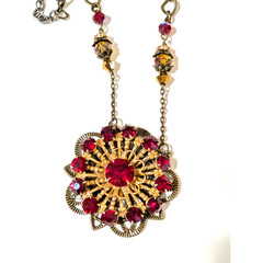 Victorian Style Red Glass Necklace Adjustable 2″ Pendant 20″ Chain rd03-39