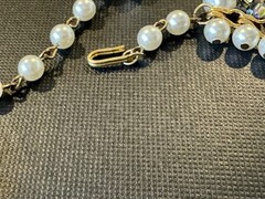 Vintage Filigree Beads Cha Cha Beaded Necklace with Faux Pearls AB Rhinestones