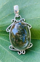 ****Sterling Silver RUTILATED Rutile QUARTZ Pendant Golden VINTAGE Hair****