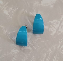 Vintage 80s Turquoise Blue Enamel Half Hoop Pierced Earrings