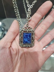 Double chain Necklace faux lapis c.1970 Sarah Coventry silver tone Roman Holiday