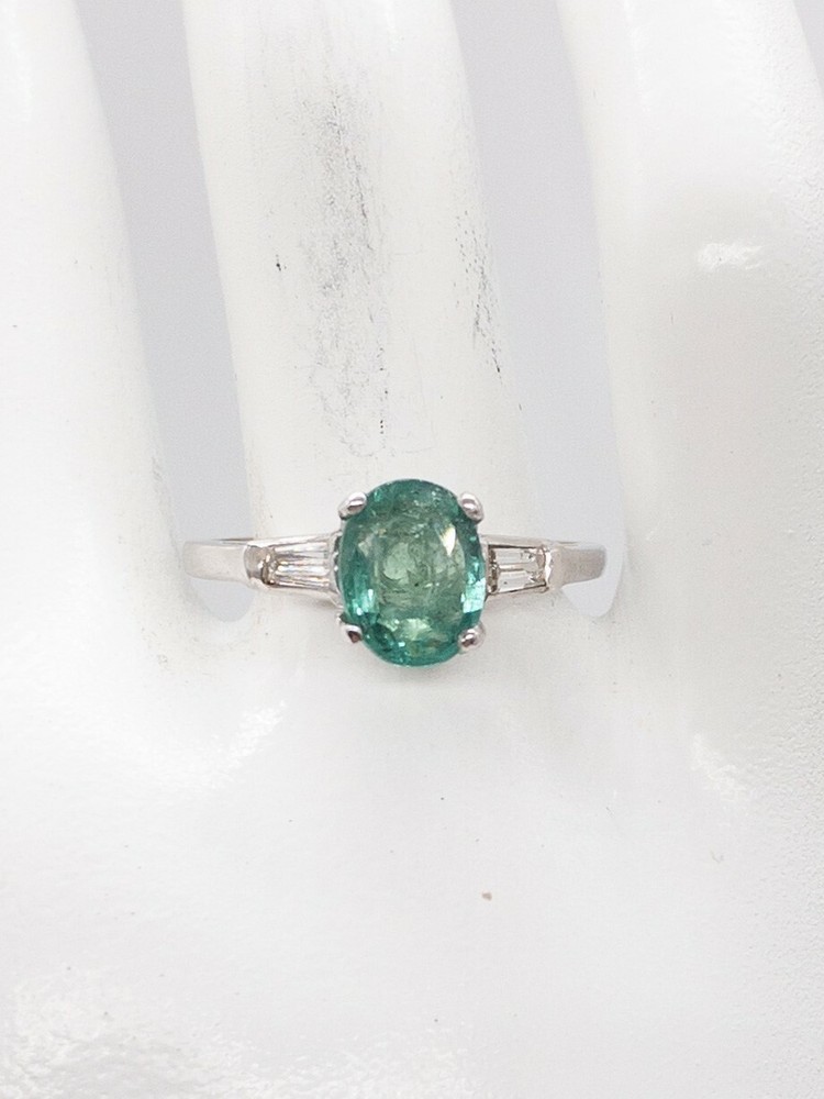 Vintage 1950s $5000 2.30ct Colombian Emerald Diamond Platinum Wedding Ring