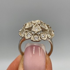 Vintage 925 Sterling Silver CZ Cluster Dome Ring Trilliant Cut Size 6.5 US