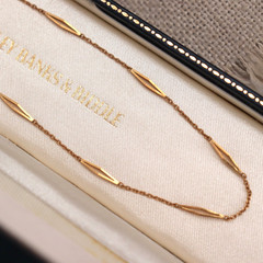 Estate 18k Gold Necklace Station Link Vintage Modernist 15.5″ 1970s 3.56g K18
