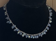 Vintage Lia Sophia Baby Blue Aurora Borealis Crystal Charm Necklace Boho Chic