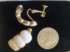 Signed VENDOME Gold and White Enamel Clip On Adjustable Earrings Vintage 1970s