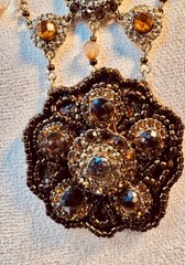 VTG! “Liz Clayborne’s Amber Crystals & Beads Victorian Style Necklace + Earrings