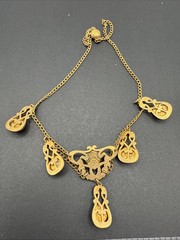 Antique Pink Moonstone Festoon Necklace Gold Tone 14” J114