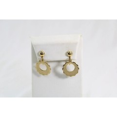 Goldtone Clip On Dangle Earrings Drop Gold Tone Textured Charm 90228