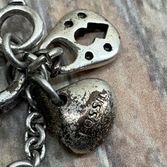 Signed FOSSIL antique silver anchor link magnetic locket necklace