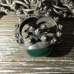 Vintage Etruscan Revival 800 Silver Fob Charm Bracelet Art Glass Stones 8″ Long