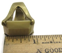 Vintage Statement Ring Sz 6.5 Olive Green Emerald Cut Plastic Stone Brass