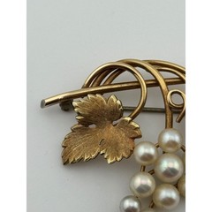 Vintage Krementz Pearl Grapes Leaf Brooch Gold Tone