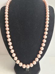 Stunning Vintage Estate Knotted Light Pink Glass Pearl Necklace Gold Clasp Class