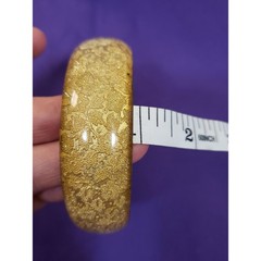 Vintage Lucite Acrylic Resin Brass Bangle Bracelet Floral Lace Design Classic