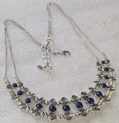Lucky Brand Ethnic Etruscan style Blue Cabochons 2 Strand Chain Necklace
