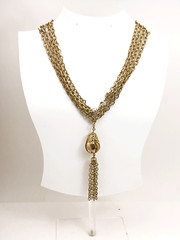Vintage Tassle Necklace Gold Chain 36″ Double Curb Link Mid Century 36 In