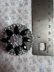 Sparkling Black Marquise And Clear Round Rhinestone Brooch Silver Tone Statement