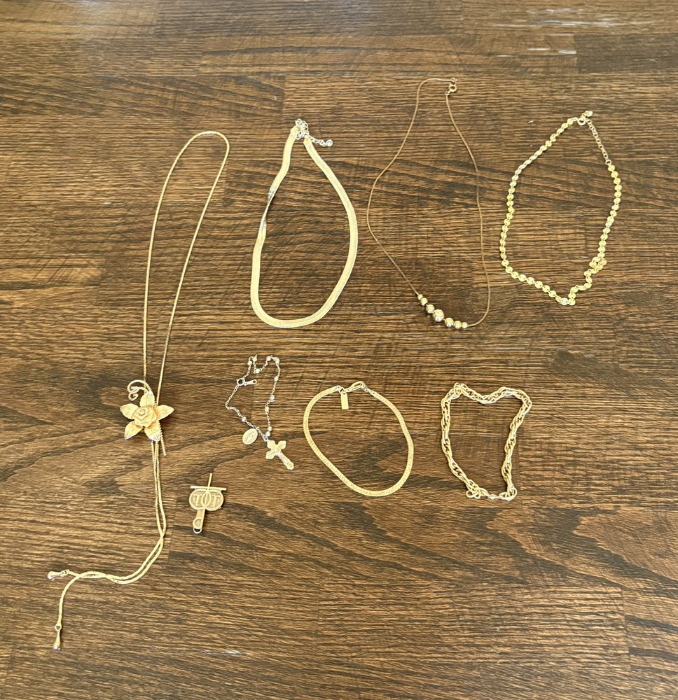 Vintage Gold Tone Costume Jewelry Lot Necklaces Bracelets religious 8 Piece