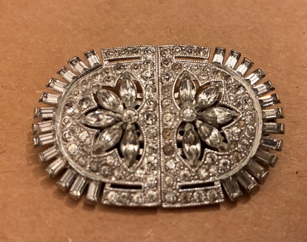 Vintage 1930s Art Deco Coro Duette Brooch Clip Earrings Rhinestone Signed