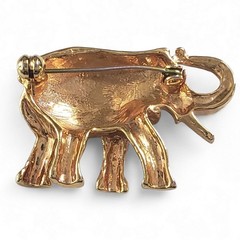 Vintage Patriotic Elephant Brooch Gold Tone Red White Blue Enamel Pin