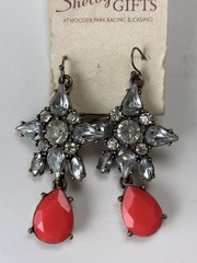 Red Teardrop Chandelier Earrings Crystal Rhinestone Gold Tone-Statement Earrings