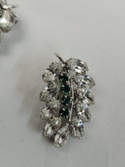 Vintage Mid Century B David Emerald Green Crystals Brooch & Clip Earring Set