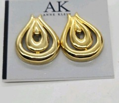 Anne Klein Earrings Pierced Open Teardrop Gold tone Couture Y2K 1.25 in