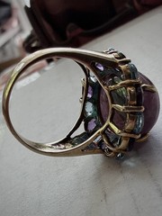 Hex Pink Sapphire Cabochon Ring. Topaz and Amethyst accents