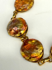 Vintage Bracelet Foil Acrylic Resin Cabochons Gold Tone 7.25 Inches