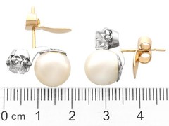 Vintage Cultured Pearl and 1.07Ct Diamond Platinum Earrings Circa 1950