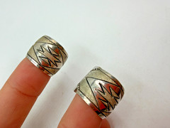 Vintage Earrings Sterling Silver Flat Wide Hoop Thin Pierced Southwest