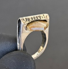 Vintage 925 Sterling Silver Brutalist Ring Raw Tiger Eye Modernist Statement