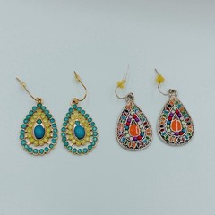 Lot Of 3 Pairs Of Earrings Boho Retro Stud And Hook Beaded Jeweled Teardrop
