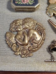 Vintage 20 Brooch Pendant Ring Metal Gold Silver Tone Rhinestone