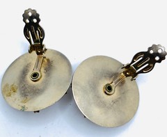 Unusual Layered Round Metal Faux Pearl Floral Art Deco Earrings