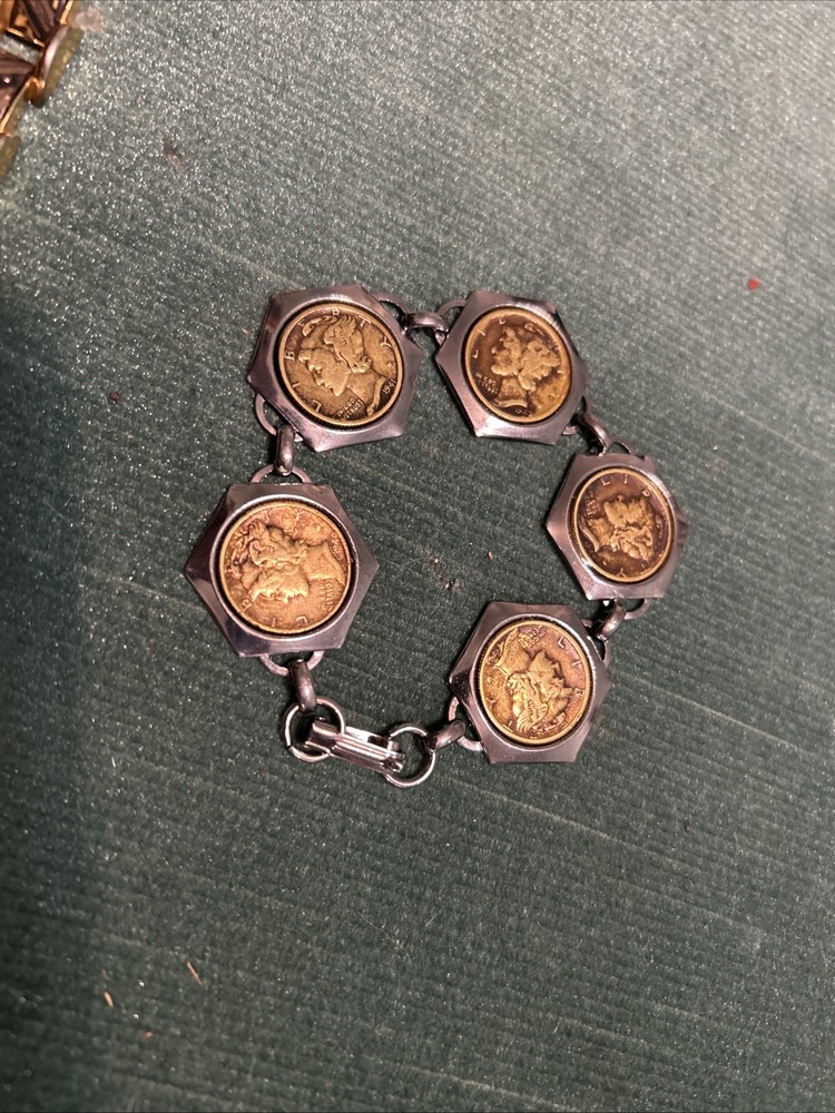 MERCURY DIME Coin Jewelry BRACELET 7.5″ 90% Silver Not Sterling Holders