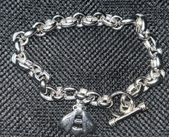 Vintage Sterling Silver 925 Rolo Link Chain Bee Charm Bracelet 8.5″ Heavy 20.5g