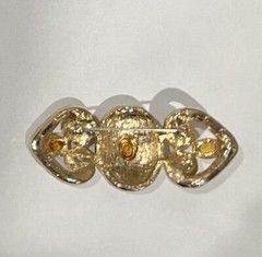 Amber Colored Brooch Crystal Gold Toned Faux Pearl Quality Vintage MCM